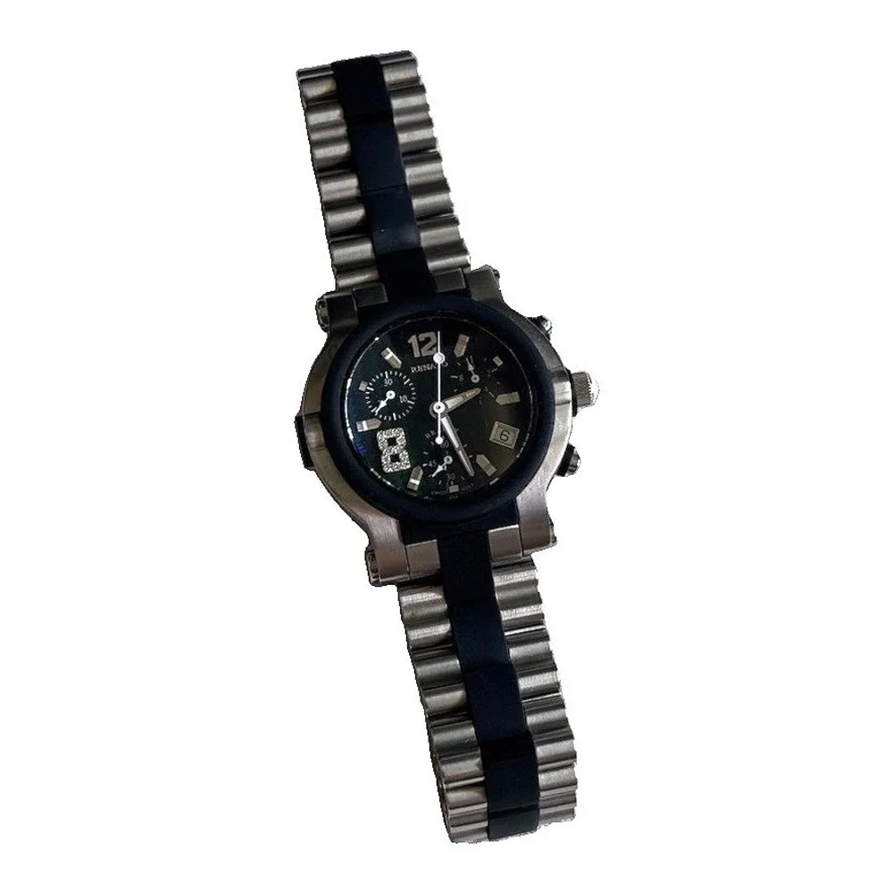 Renato Beauty Chronograph Swiss Watch Sport Stainless Steel Rubber Black Diamond